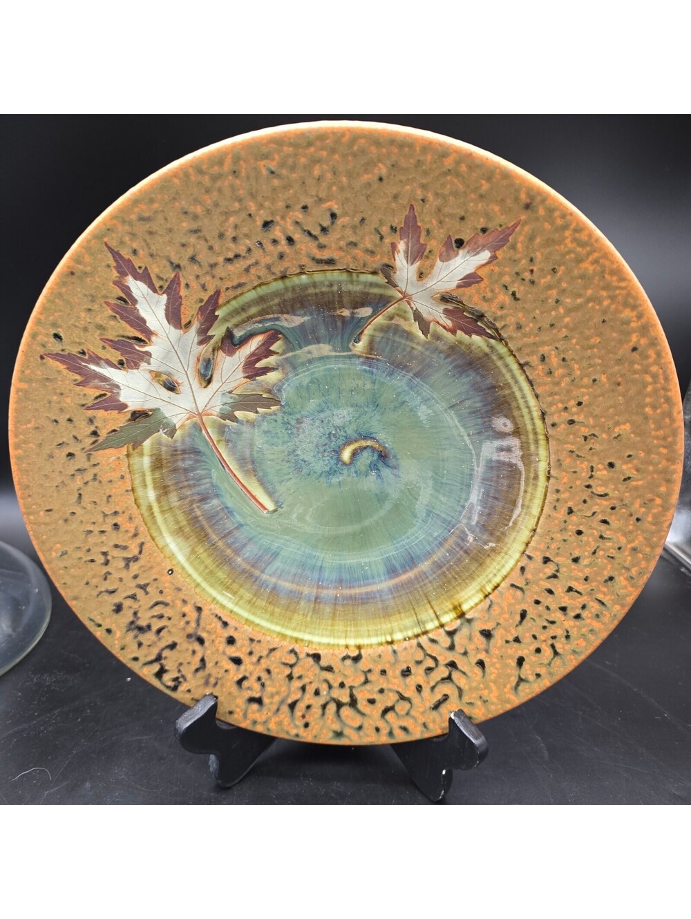 Vintage Travis Berning Studio Art Pottery 12" Maple Leaf Charger Plate Signed